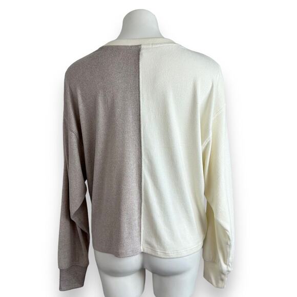 Z Supply Sweatshirt Esme Color Block Long Sleeve Top Bone Taupe Brushed Jersey L - Picture 12 of 13